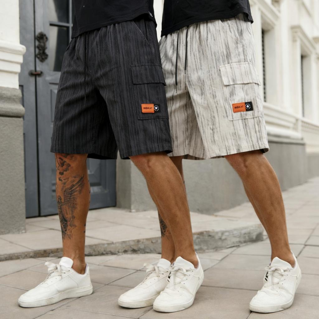 3-pack men’s breathable cargo shorts, Bop Shorts, corduroy striped cargo shorts with drawstring waist and multiple pockets, street-style casual shorts for everyday outdoor wear; suitable for various venues; available in sizes XS–3XL; accommodates all body