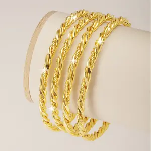 18K Gold Plated Twisted Bangle Bracelet Dainty Stackable Gold Bracelets for Women, Waterproof Everyday Wear Jewelry Gift