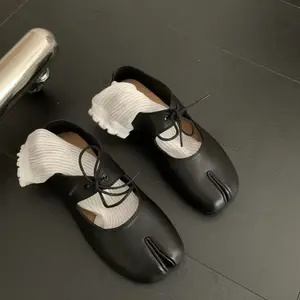 2026 Mary Jane Tabi New Sub-Toed Pig's Trotters Shallow Mouth Single Shoes for Women Versatile Flat-Bottomed Lace-Up Comfortable Design