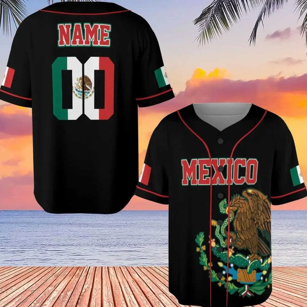 Personalized Mexico Baseball Jersey, Mexico Flag Jersey, Custom Baseball Jersey