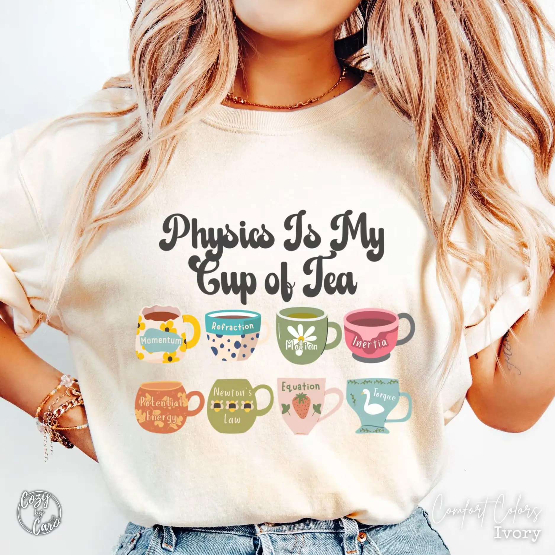 Physics Shirt, Cute Physics Teacher Tee, Comfort Colors Physics Lover Gift, Stem Girl Physics Major Gift, Women in Stem, Tea Lover Physicist Fit Top Womenswear Comfy Crewneck Everyday