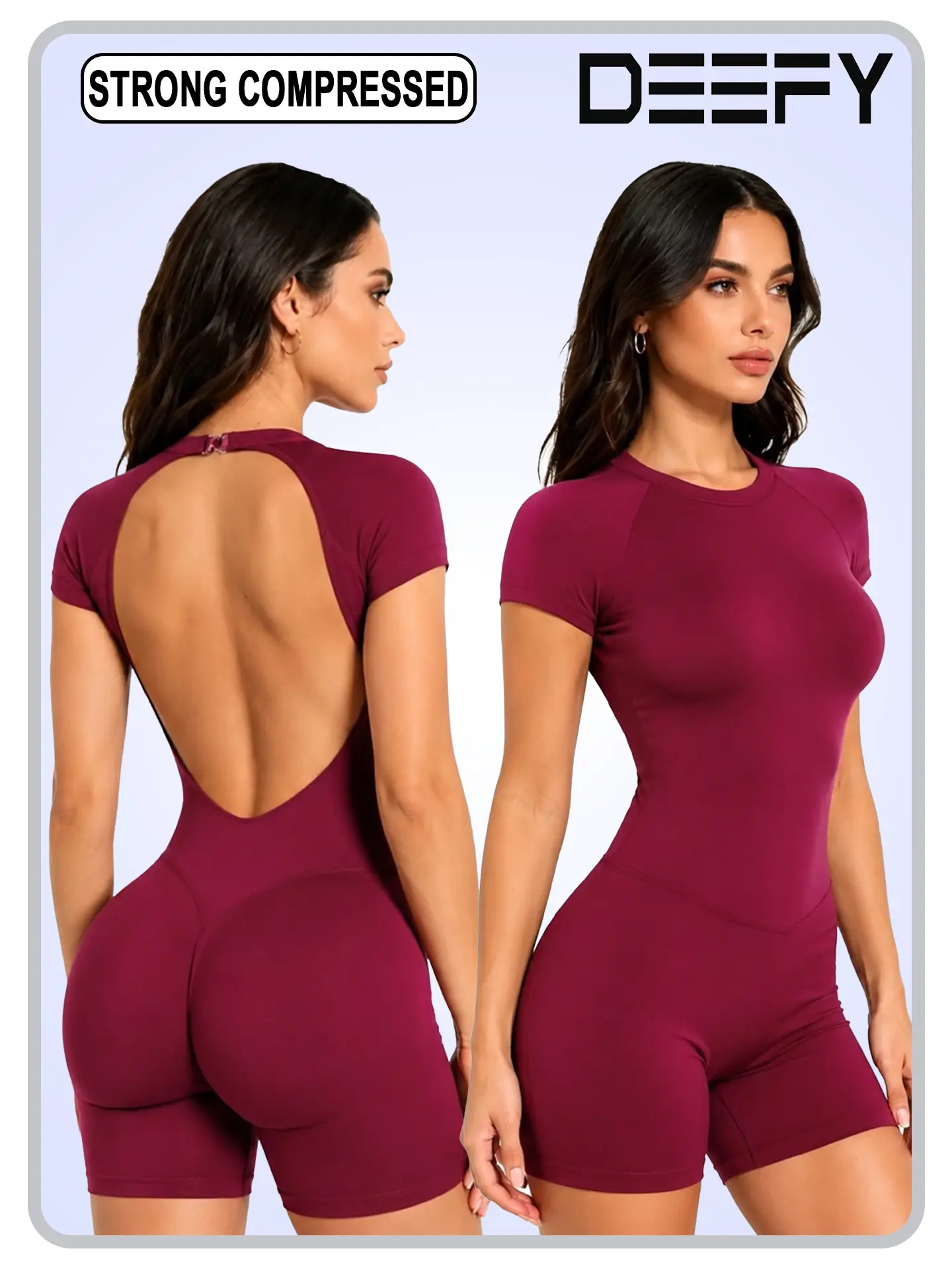 [SIZE UP 1] DEEFY Impact Short Sleeve One Piece Women's Athletic Fitted Breathable Activewear - Soft Padded Bralette, Tummy Control, Butt Lifting