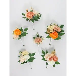 Rinlong 6Pcs Assorted Orange & Champagne Flower Centerpieces