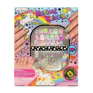 Unicorn Nail Kit – Kids Nail Polish Set for Girls Ages 5 6 7-12 with 77+ Pieces, Spa Kit, Nail Art Decoration Set, Glow-in-the-dark, Stickers, and Water-Based Polish - Girls' Nail Kit.
