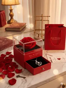 Mother's Day Curated Luxury | Niche Elegant Heart Necklace & Preserved Rose Gift Box, Exclusive Gentle Romance for Mom