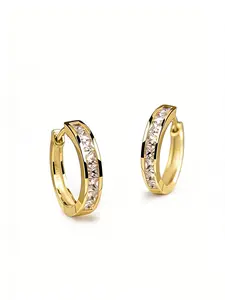 Elegant S925 Silver Zircon Hoop Earrings, Plated, Hypoallergenic, Perfect for Women, All Seasons, Gift Box Included