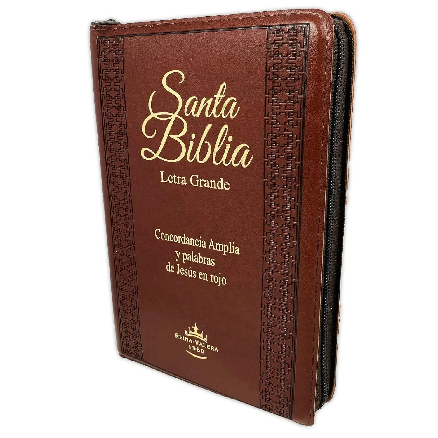 Reina Valera 1960 Large-Print Manual-Size Spanish Bible, Brown Faux Leather Cover with Closure, Concordance, Index, Religious Birthday Gift Idea, Bible In Spanish
