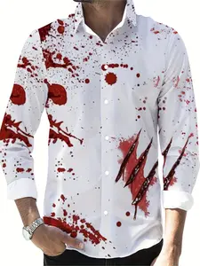 Men's Halloween Bloodstain Shirt, Realistic Design, Print, Long Sleeve Casual Fashion, Fitted Style, All Seasons Wear, Unique Holiday Look