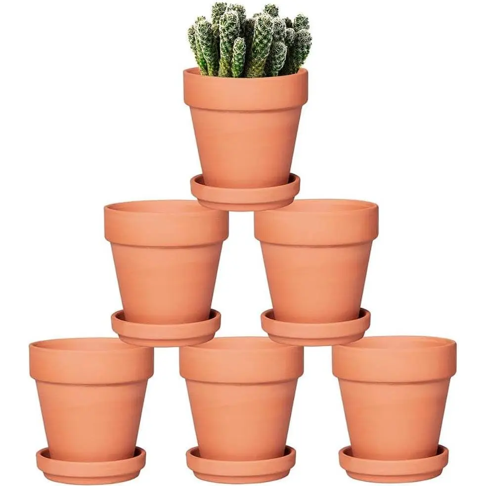Vensovo 6-Pack 5 in Cute Terracotta Clay Pots with Saucer, Size-Specific Garden Planters with Drainage Hole for Plant Decor, Baby Shower Party Decoration, Crafts