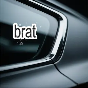 2PCS/SET "Black & White Minimalist Font 'brat' Playful Slang Casual Bumper Sticker" | For Car Doors, Cool Young Enthusiast Notebooks Playful slang element decor Make each use full of playful casual vibe, Rounded font details fixed on items