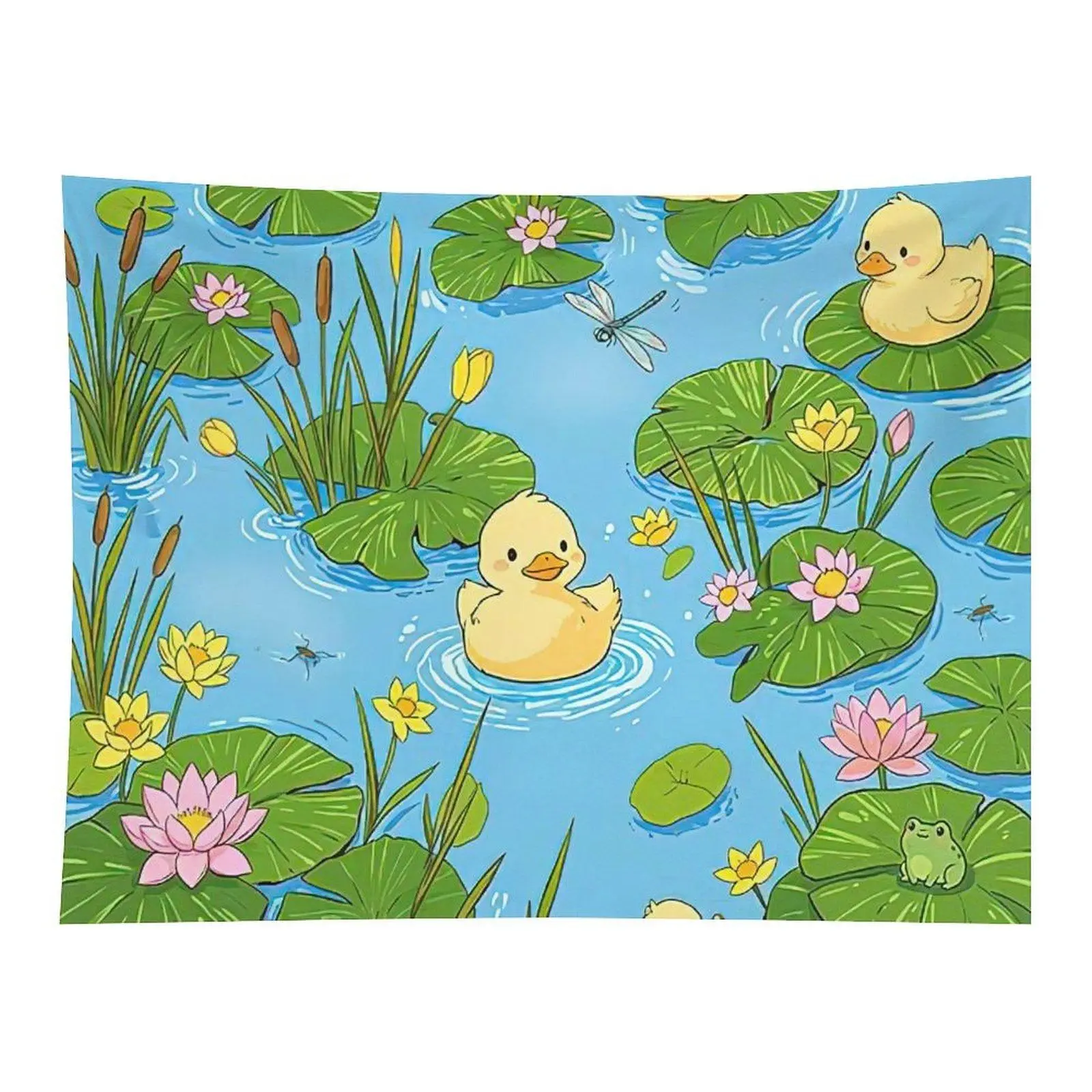 Cute Duck Pond Tapestry Lily Pad Nursery Wall Hanging Decor