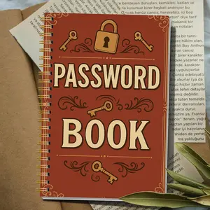 Vintage Password Notebook A5 Spiral Bound, Lock Key Design, Portable Login Info Manager, Privacy Protection, Student Office Home Use, Gift Idea