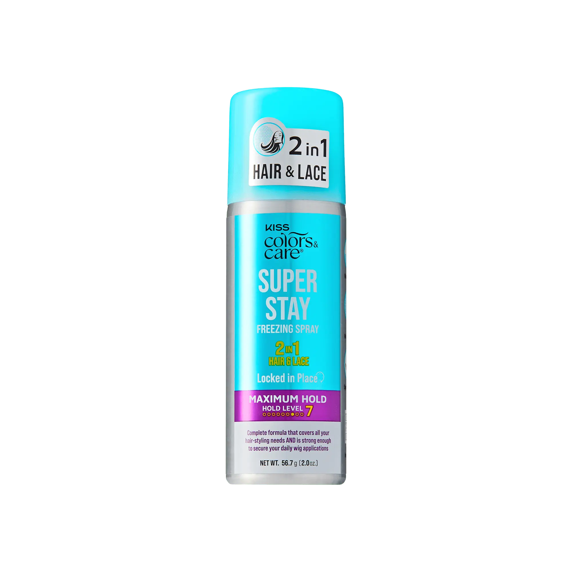 Kiss Colors & Care Super Stay Freezing Spray | Maximum Hold, For Natural Hair & Wigs, 24 Hr Hold, Travel Size, 2 oz, Hair Care
