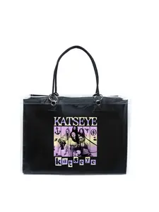 Katseye K-pop Graphic Tote Bag Minimalist Shopper Bag Casual Commuter Bag with Detachable PVC Tote Bag Aesthetic Tote