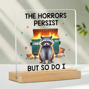 Cartoon Raccoon Pattern Desktop Sign, Funny Desktop Ornament, Desk Decoration for Home Office, Gift for Men and Women