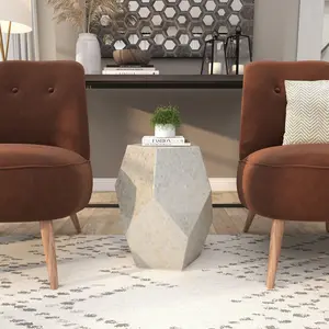 Geometric Mother of Pearl Shell Handmade Mosaic Inlay Side End Accent Table