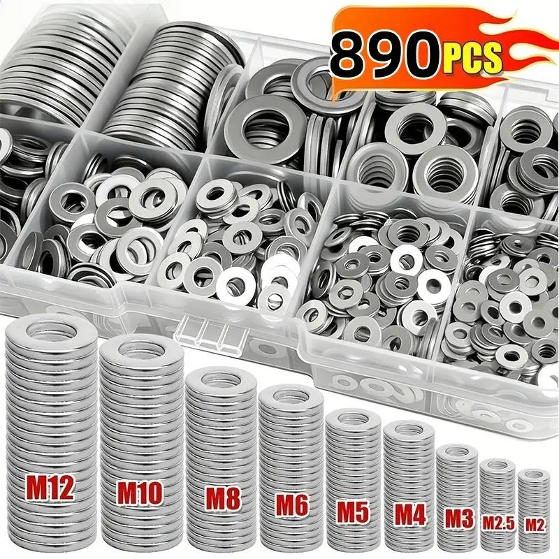 890-Piece 304 Stainless Steel Hardware Assortment Kit - M2-M12 Hex Cap Screws, Hex Nuts, Multi-Type Washers, Machine Screws