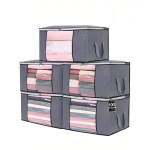 1/3pcs Zippered Foldable Clothes Storage Bin With Visible Window&Sturdy Handles, Plastic Large Box For Clothes, Blankets, Pillows, Toys, Towels, Books, Underbed Space Saving Closet Organizer Of Home, Dorm Decorations Dec