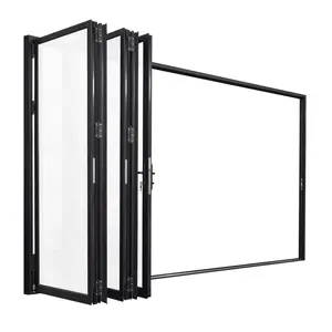 144 in. x 80 in. Matte Black Right to Left Out-Swing Thermal Break Aluminum Folding Patio Door with Locks
