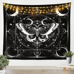 Feelyou Death Moth Wall Hanging Large 59"x82" Sun and Moon Tapestry for Kids Boho Moth Wall Blanket Teens Decor Gothic Black and White Wall Art
