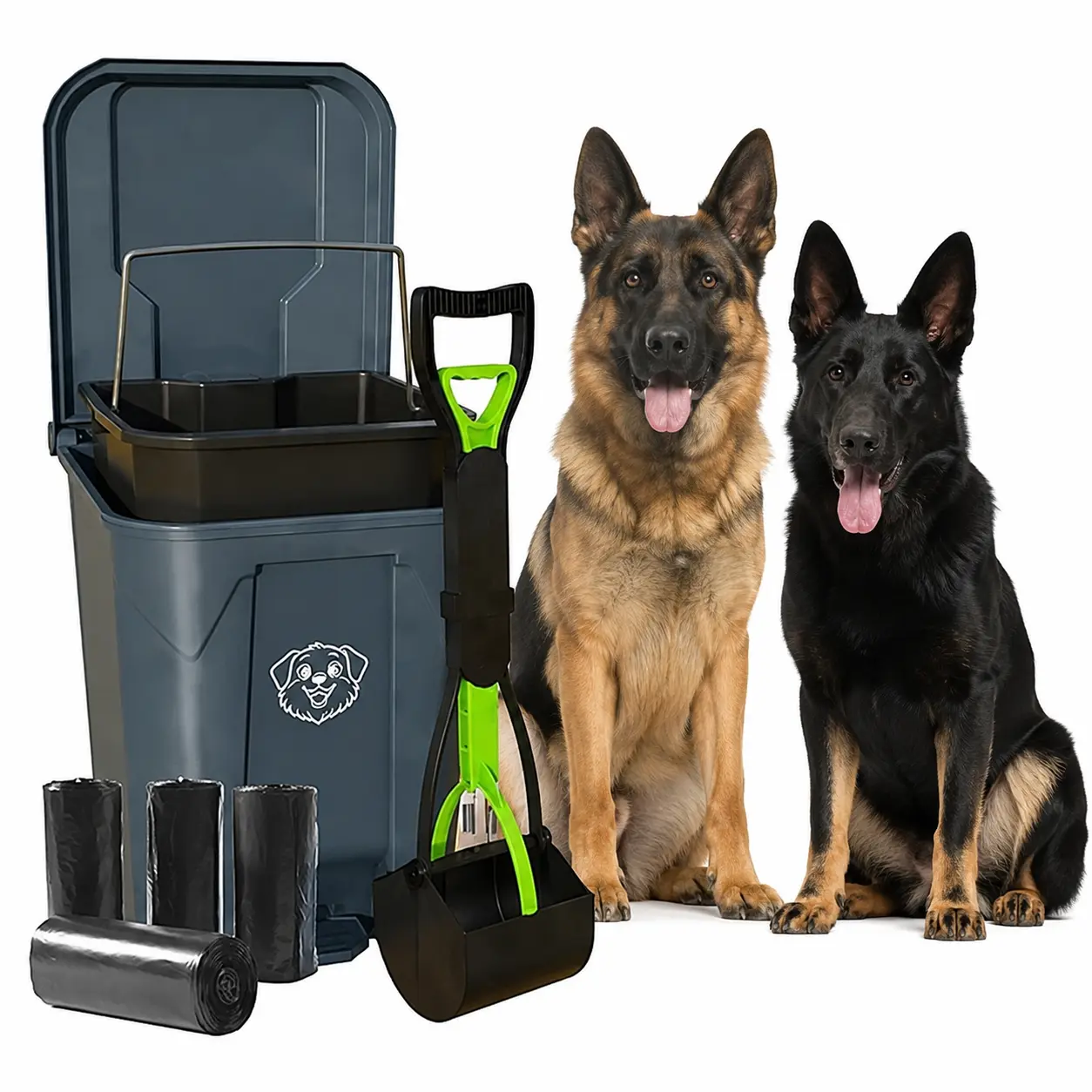 20L Outdoor Pet Waste Station, Heavy-Duty Dog Waste Garbage Can with Lid & Ft Pedal, Removable Inner Bin with 200 Bonus Bags & Long-Handle Scooper for Dog Litter Management