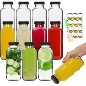 12 oz Glass Bottles with Lids 12Pack, 360ml Reusable Glass Bottles for Juicing, Water, Kombucha Portable 12oz Glass Juicing Bottles Set of 12
