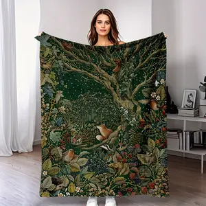 Enchanted Forest Foxes Birds Flowers Blanket Ultra Soft Flannel Cozy Warm Vibrant Nature Print All Season Bedroom Couch Sofa Office Travel Throw Decor Decorative Throw Perfect Birthday Gift Christmas Gift for Nature Lovers Viral Trending Whimsical Style