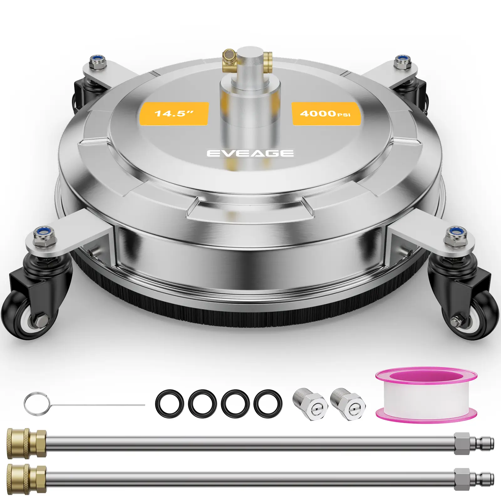 EVEAGE 15.5/14.5/13.7" Pressure Washer Surface Cleaner, Upgraded Stainless Steel Pressure Washer Accessories with 4 Weels & 1/4" Quick Connector, 4,00