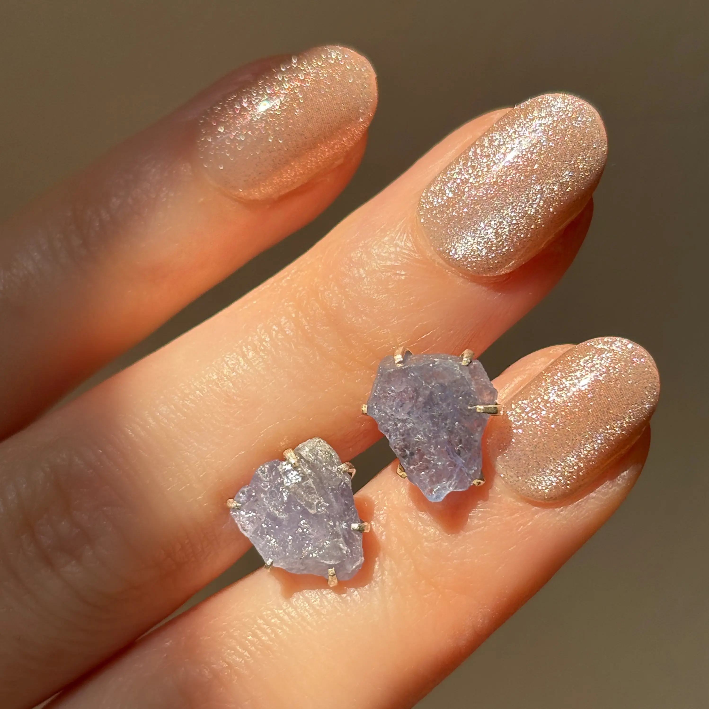 Sterling Silver Raw Tanzanite Stud Earrings