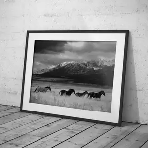 Black and White Western Print, Running Desert Horse Photography, Southwestern Decor, Vintage Horse Poster, Wild West Photo, Digital Download