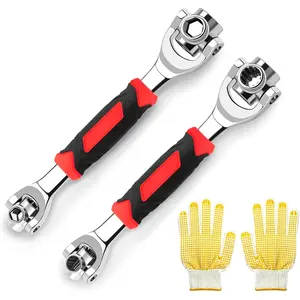 Universal Socket Wrench, 2-Piece 52 in 1 and 48 in 1 Universal Socket Tools, Adjustable Multi Function Wrench, 6 & 12 Point, 360° Rotating Head Spanner Tool with Work Gloves, Stainless Steel