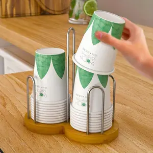 Disposable Cup Storage Holder Rack Shelf Water Tea Cups Wood Dispenser with Longer Stick Mug Display Stand Organizer Supplies