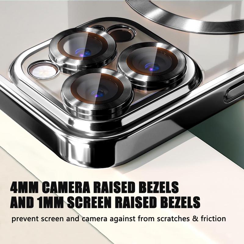 For iPhone17 16 15 14 13 12 11 Pro max Plus MagSafe Cases with Camera Lens Protector Full Protection Clear Magnetic Case Compatible with MagSafe Elegant Anti-Scratch Case Cover Shockproof Protective Case for 17 Pro Max