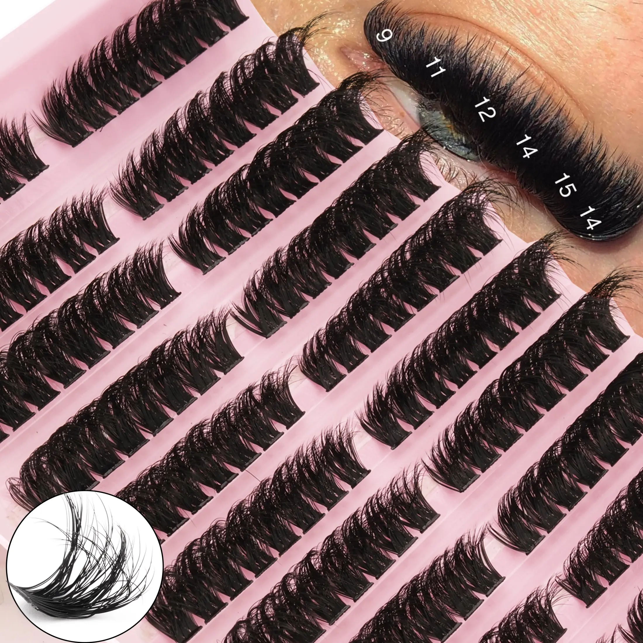 160pcs 100D Curl Dense Cosmetic False Eyelashes, Single Cluster Lash, DIY Lash Clusters, Fox Fur Design, 3D Russian Curl, 16-18mm Length, 0.07mm Thickness, Luxurious Fake Eyelashes