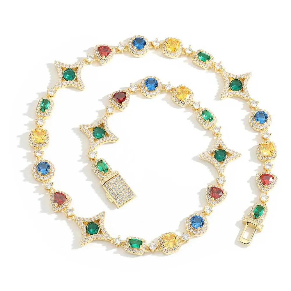 Loveden Fashion North Star Hip-Hop Style Colorful Gems Necklace for Women Men's Jewelry Cross Necklace Valentines Party Gift