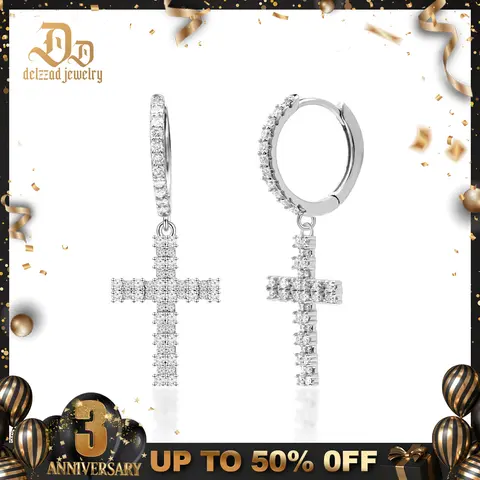 Delzzad Bling Cross Clip Hoop Earrings VVS Synthetic Moissanite Earrings Jewelry S925 Studs Perfect Birthday Mother’s Day Christmas Gift for Men Women Silver Earrings Golden Earrings Wedding Set
