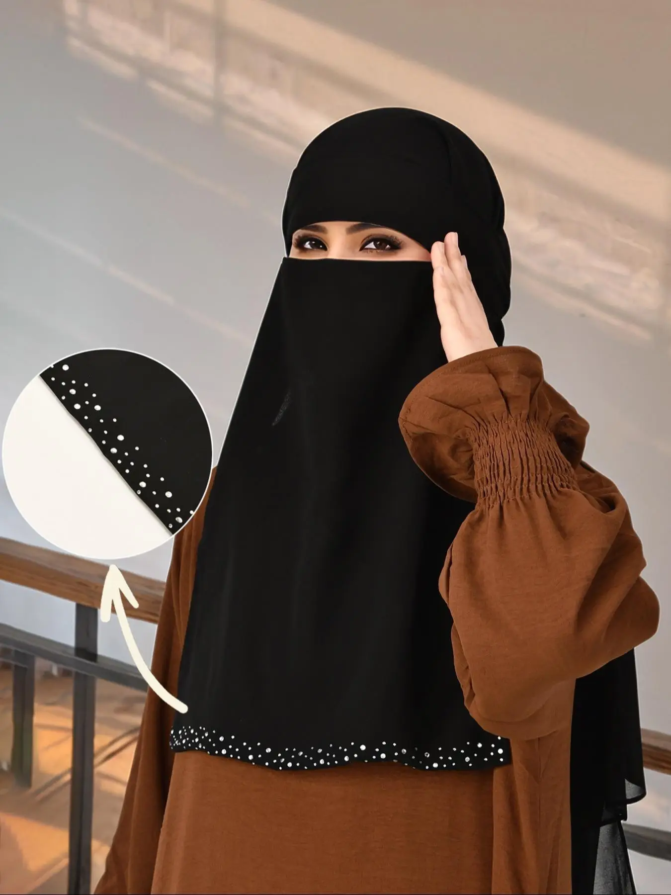 Women's Solid Color Rhinestone Decor Instant Hijab, Modest Soft Breathable Hijab for Daily Wear, Fashion Accessories for Women & Girls