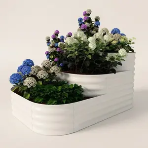 Elevated 3-Tier Galvanized Steel Raised Garden Bed Kit Modular Rust-Resistant Metal Planter Box with Safe Edges and Open Base Easy Assembly for Vegetables Herbs Flowers White