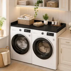 54" x 27.5" Laundry Countertop for Washer and Dryer with Non-Slip Pads,Wood Premium Laundry Organizer Board with Round Corner Edge Rails