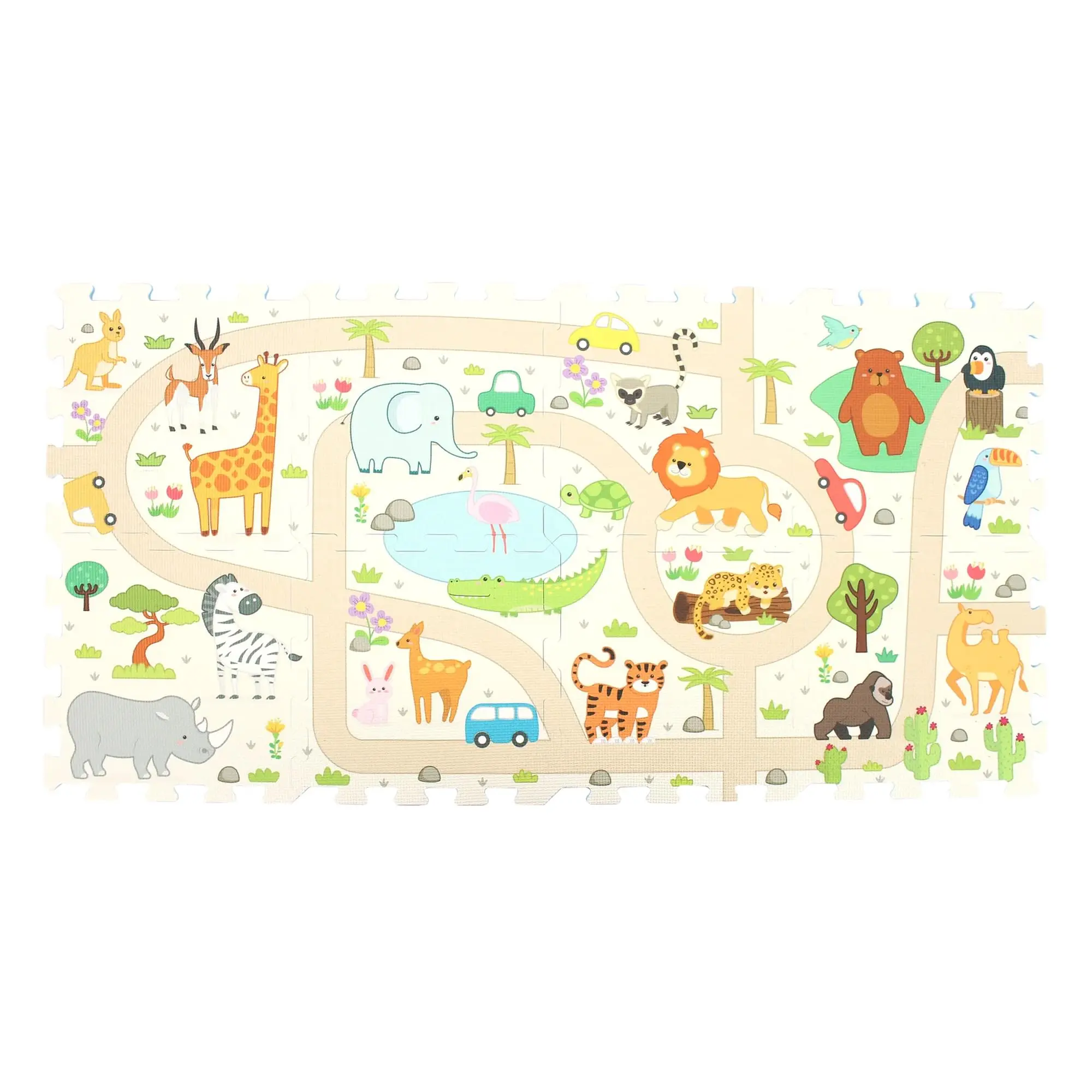 Sunta DIY Safari & Bus 9-Piece Activity Play Mat Set, Floor Activity Center, Animal Playground, European Design, Distributed by Triaction Toys