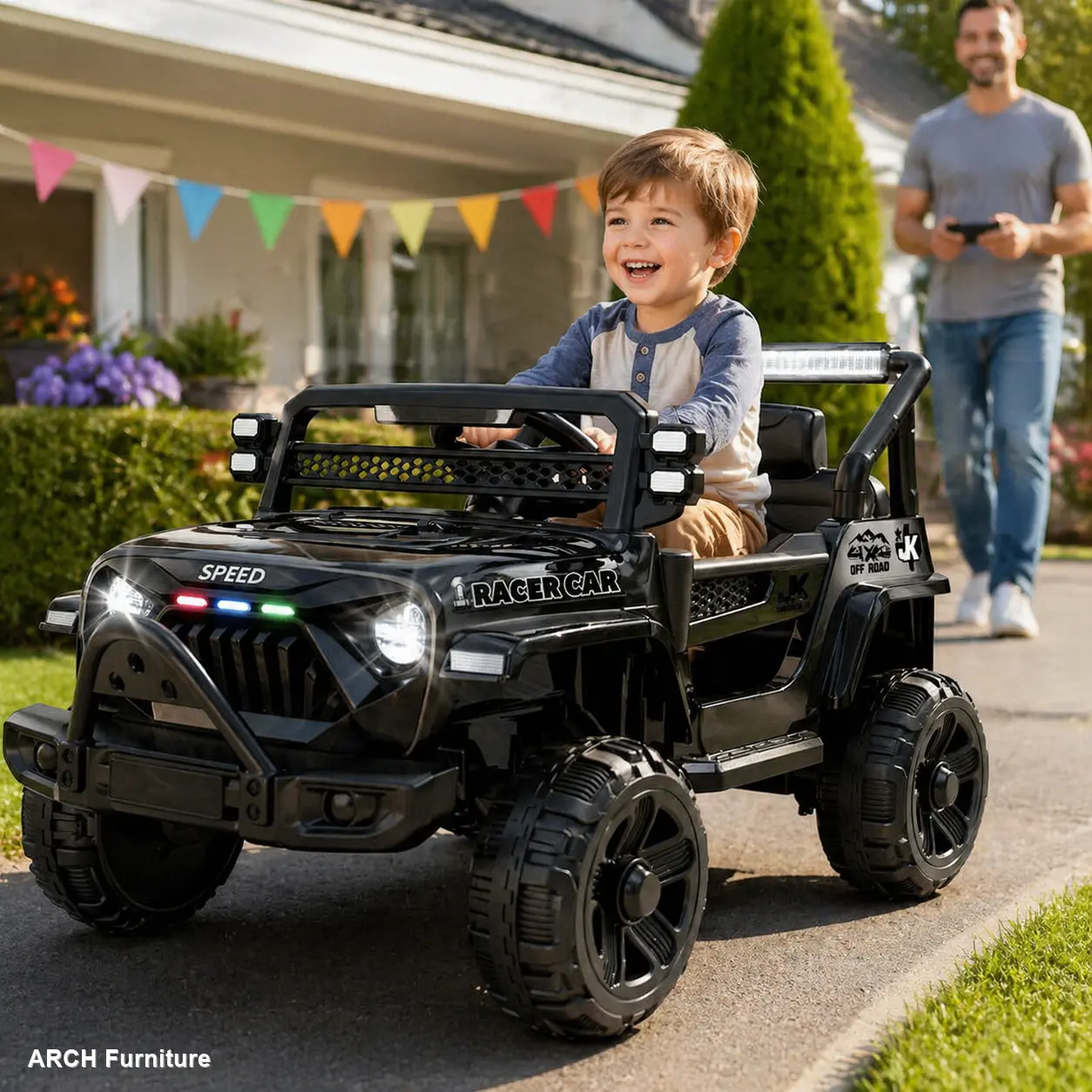ARCH 12V Kids Ride-On Electric Truck Car - 2WD Outdoor Kids Stuff with Parent Control, 4-Wheel Suspension, Early Education Function, Adjustable Volume, USB, MP3, Bluetooth, Microphone Jack, Power Display, LED Lights for 1-4 Year Olds, Four Wheel Design, R