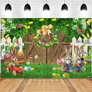 Photography Background Spring Easter Wreath Easter Bunny Flowers Birthday Party Decor Backdrop Photo Studio