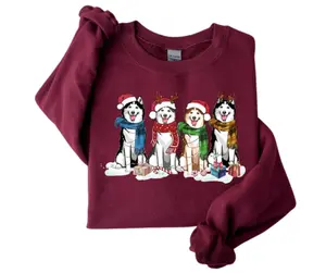 [Hoodie]Husky Christmas Dog Sweatshirt, Dog Christmas Shirt, Husky shirt, Gift for Dog Lover, Holiday Sweater, New Year Shirt, Xmas Tee Classic Cotton