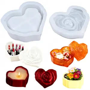 2 PCS 3D Rose Heart Silicone Mold Kit - Heart Shaped Box with Rose Lid, Epoxy Resin Casting Tool for Candle Molding, DIY Gypsum Aromatherapy Gifts
