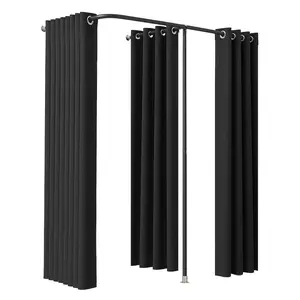 Fitting Room, Portable Changing Room with Thick Polyester Curtains, Double Dressing Rooms with Partition Curtains, for Boutique, Mall, Studio, Tailor's Store Office 79x 39x 79 in (Black)