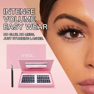Cofier 200D Volume Lash Clusters No Glue Needed Easy Wear Reusable DIY Lash Kit for Bold Glam Look 70/80 PCS Self Adhesive Clusters Fluffy False Eyelashes Synthetic Lightweight Makeup Gift Cosmetic