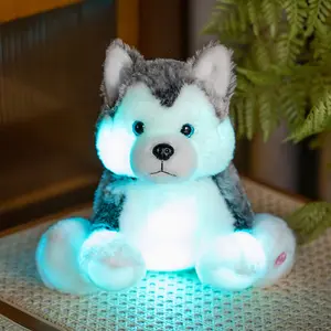 Cuddly husky plush dog with LED night light-soft stuffed animal pillow, birthday or holiday gift for youngsters