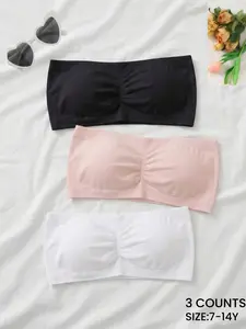 Comfortable Girls' Seamless Bandeau Bra, Breathable Soft Strapless Tank Top-Match Dress , Removed Pads Teen Bralette,Casual Underwear for Kids 7-14 Years, Perfect for Summer, Dresses, Invisible Smooth Style