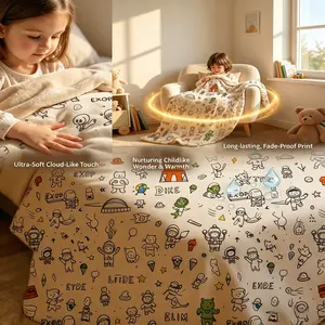 1 PC cartoon astronaut printed blanket, thin model air conditioning blanket, sofa blanket, office use, airplane travel, flannel blanket, graffitiable blanket, skin-friendly, comfortable, lightweight and warm, suitable for summer use as a blanket