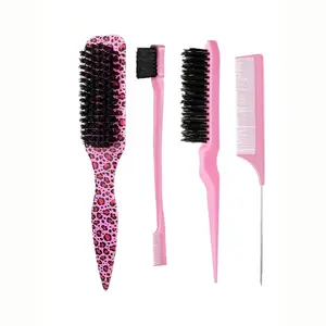 4pcs Edge Control Hair Brush Comb Set, Double Sided Brush & Comb, Precision Rat Tail Comb, Professional Salon Hair Care Tools, Dual Brush